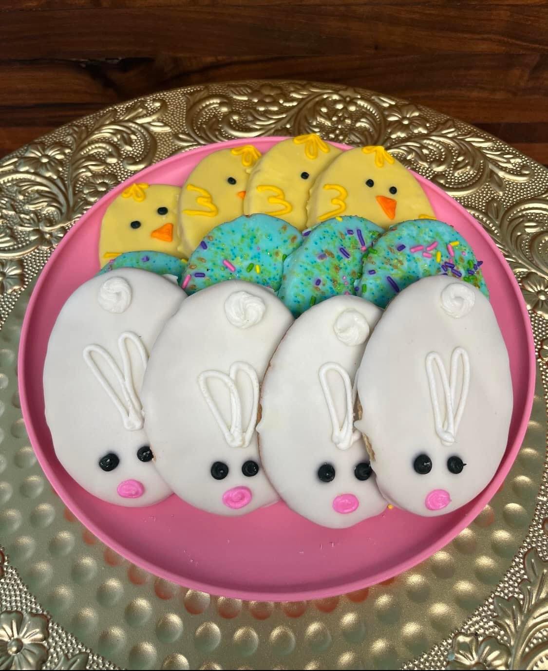 bunny, Easter egg, and chick Easter cookies