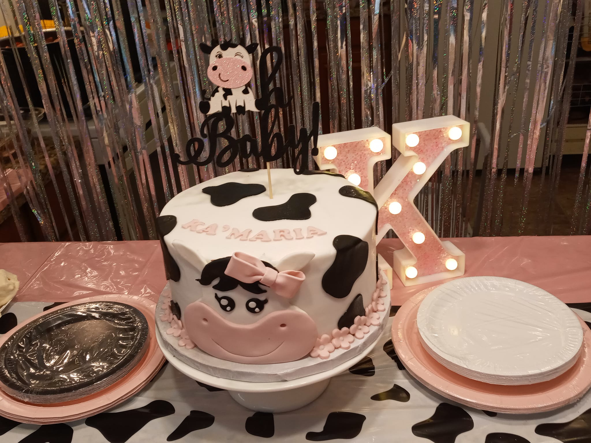 pink cow baby shower cake