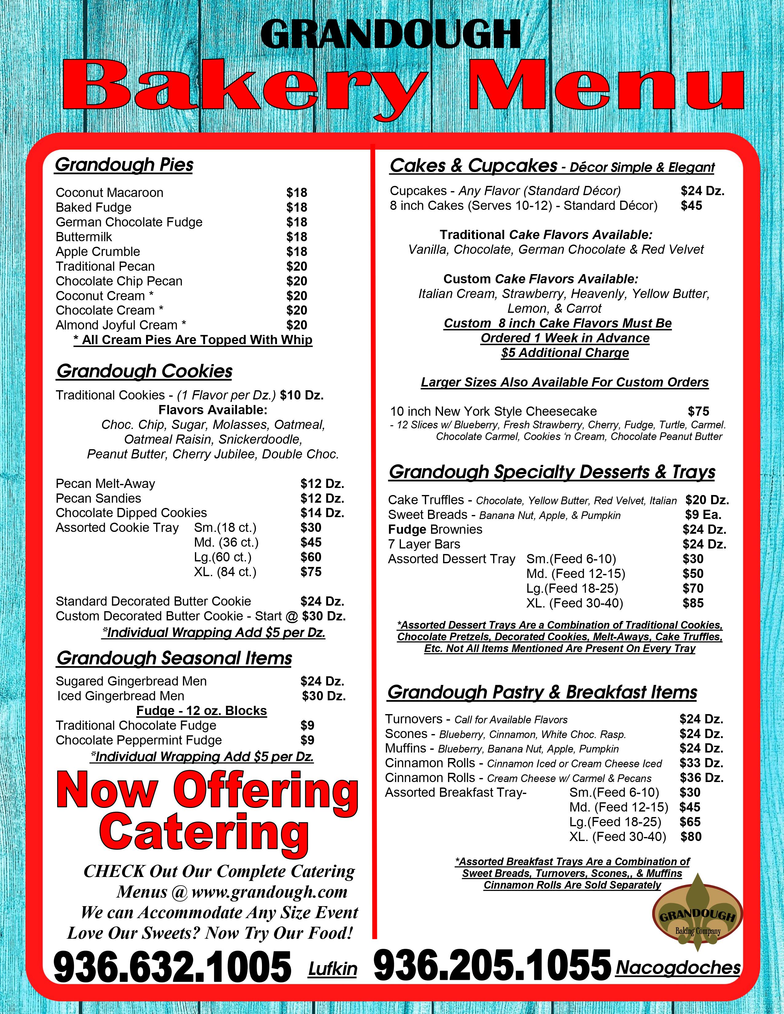 0001 Grandough Baking Co bakery menu