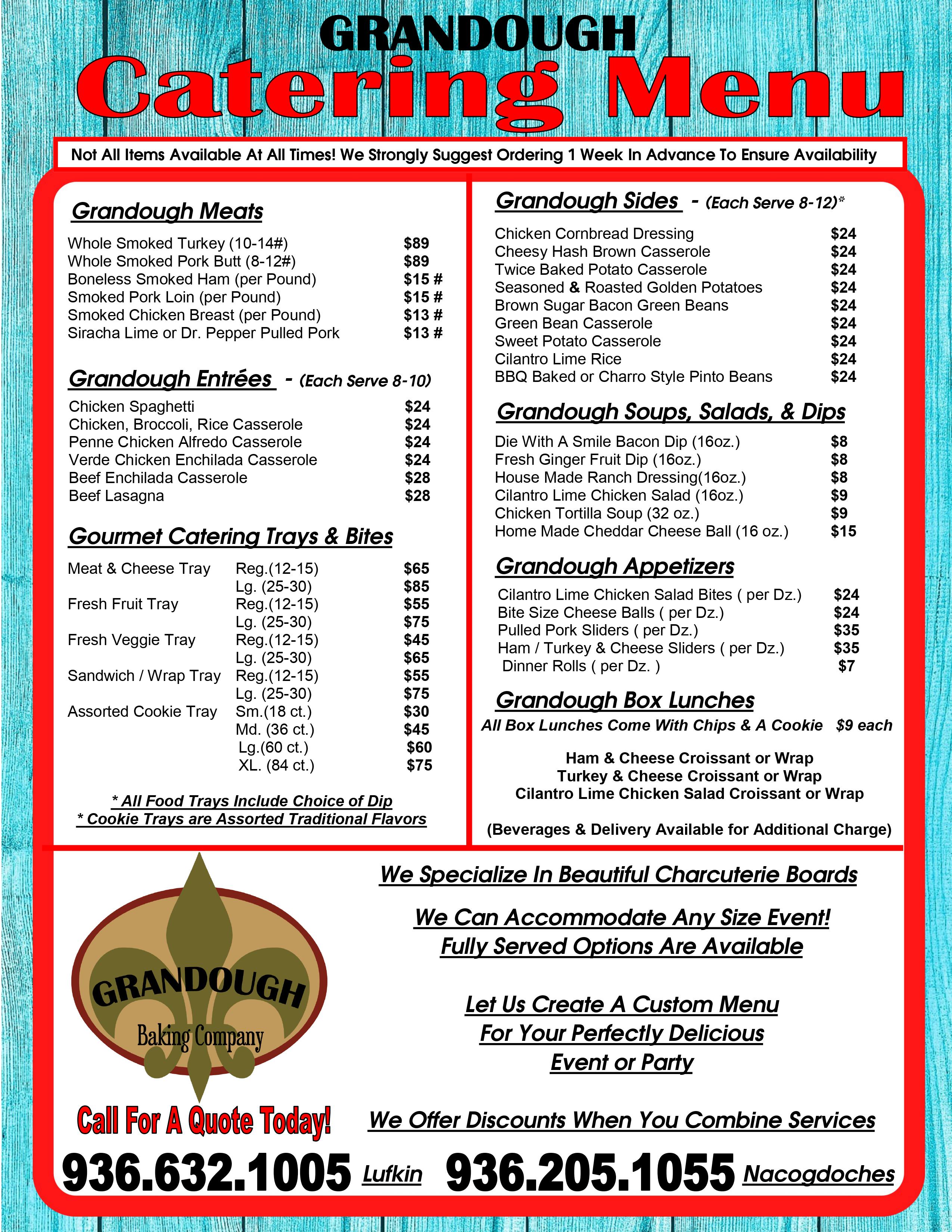 0002 Grandough Baking Co catering menu